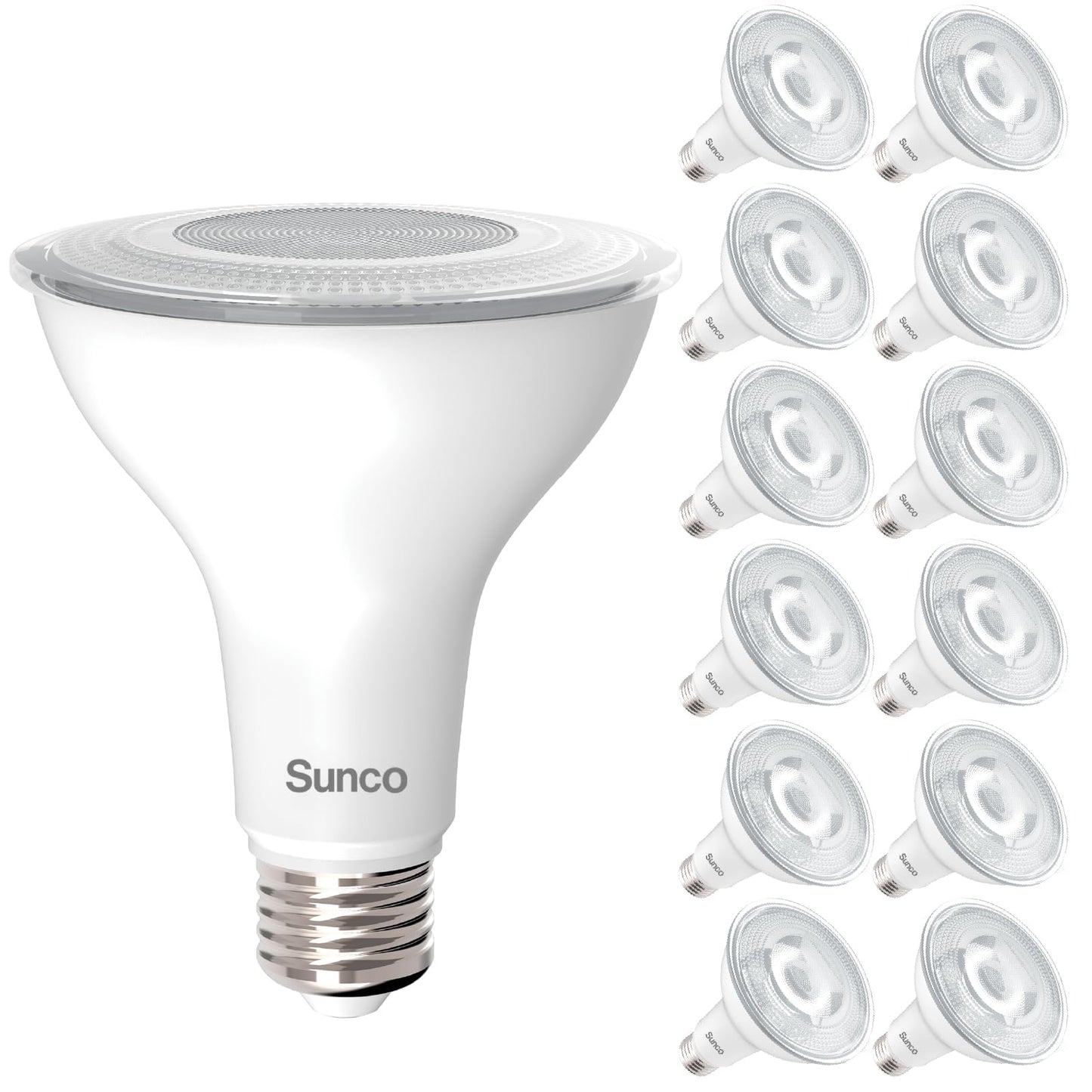 Sunco 12 Pack PAR30 LED Bulb, Long Neck Bright Flood Light, E26, 11W=75W