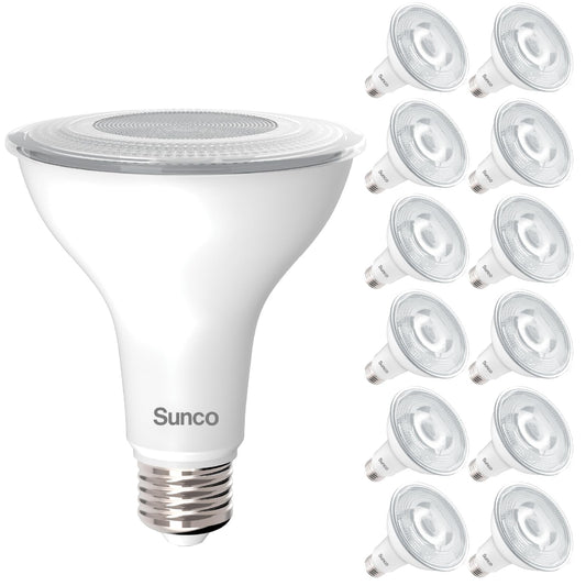 Sunco 12 Pack PAR30 LED Bulb, Long Neck Bright Flood Light, E26, 11W=75W