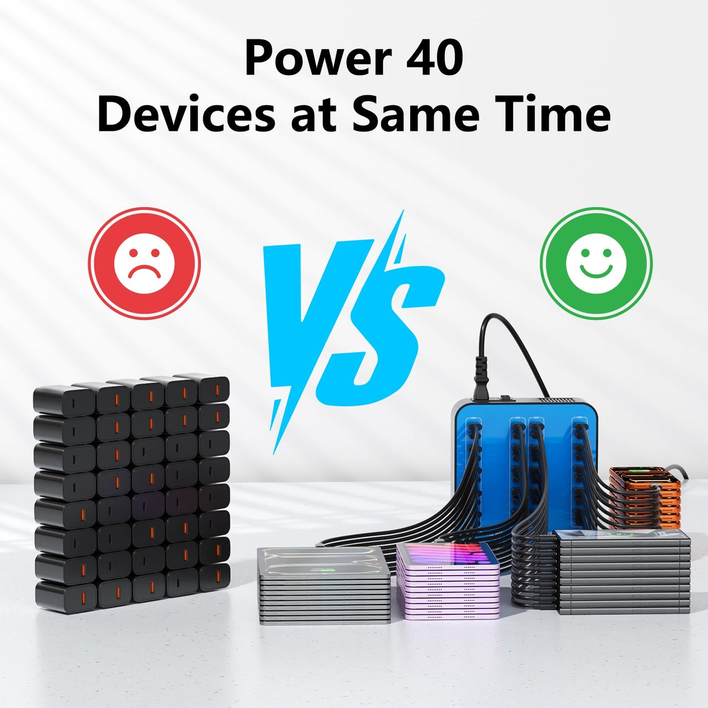 400W USB C Charger Station, 40 Ports (20 USBA+20 USBC) Desktop USB C Charger, Suitable for Multi-Device Fast Charging Station, Compatible with iPhone
