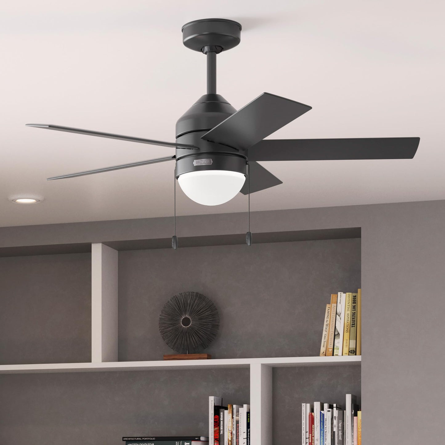 Hunter Fan 44 inch Casual Matte Black Indoor Ceiling Fan with LED Light Kit and Pull Chain (Renewed)