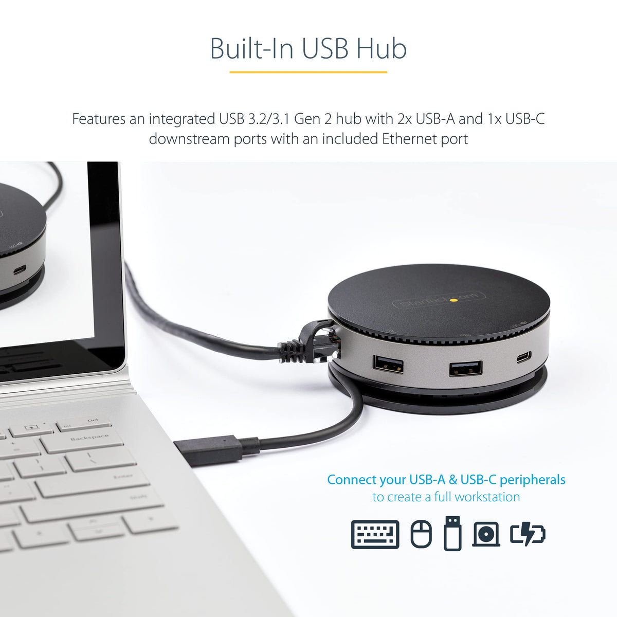 StarTech USB-C Mini Dock, 4K 60Hz HDMI DP or 1080p VGA, 75W PD, 3-Port Hub