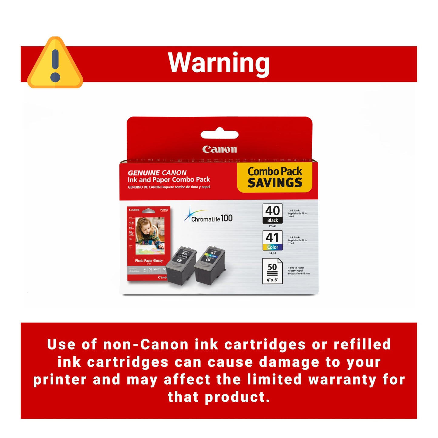 Canon PG-40/CL-41 Genuine Black Ink and Color Cartridge Value Pack with 50-Sheet Photo Paper, Compatible with iP2600/1800/1700/1600, MX310/300