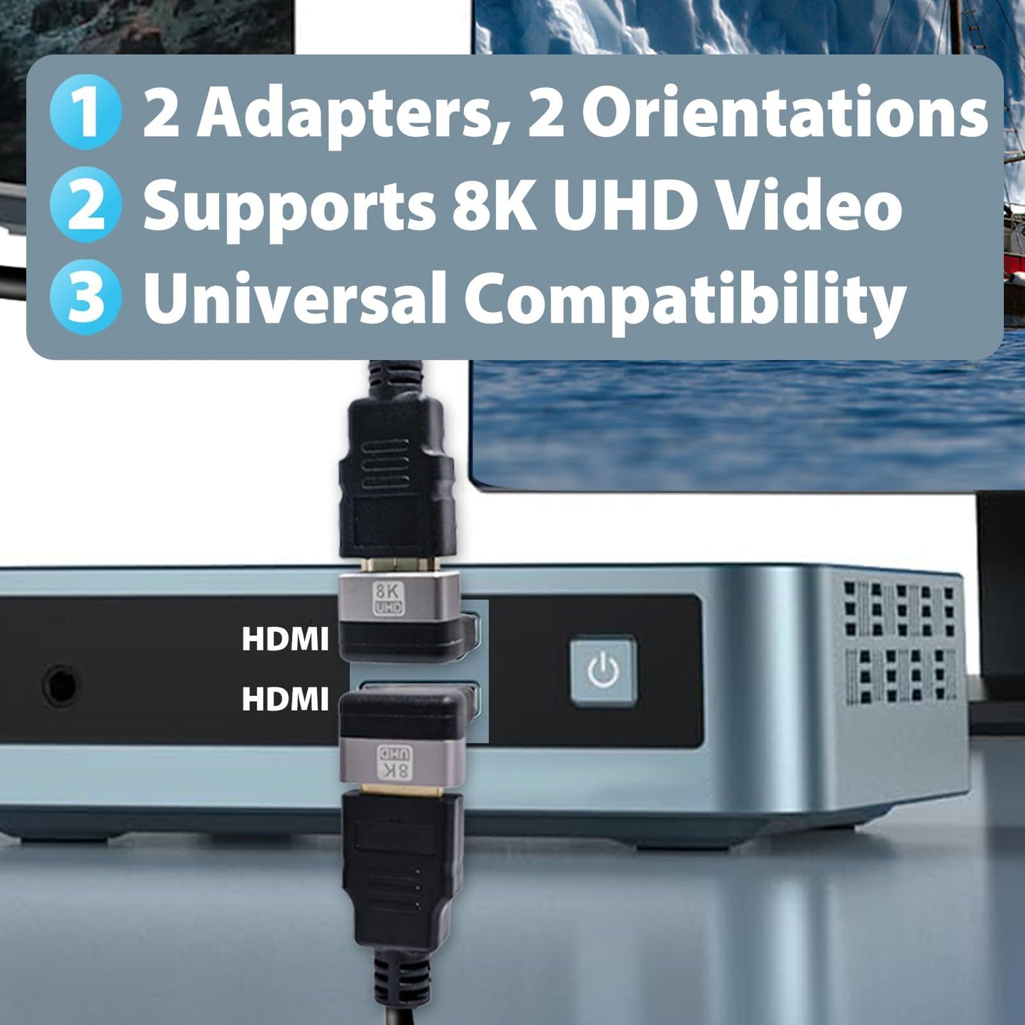 Cyberguys! 2Pack HDMI 90 Degree Adapter, 90 & 270 Right Angle HDMI Coupler, 8K@60Hz, 4K@120Hz, 3D Support, HDMI 2.1 Compatible, 24K Gold Plated