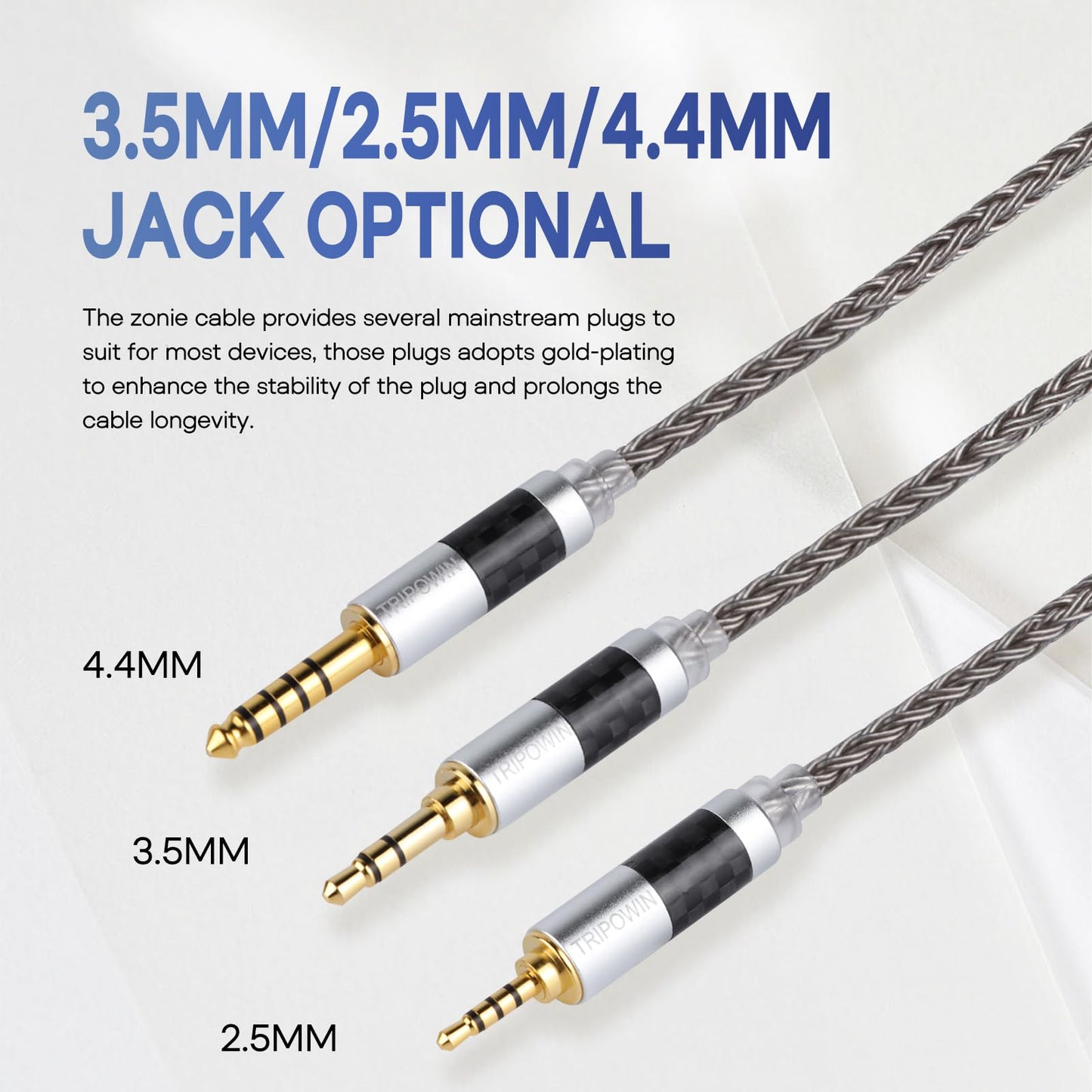 Linsoul Tripowin Zonie IEM Cable, 16 Core Silver Plated Earphone Upgraded Cords, 1.25m SPC in Ear Monitor Cable for ZS10 PRO 2 AS10 PRO ZSN PRO X