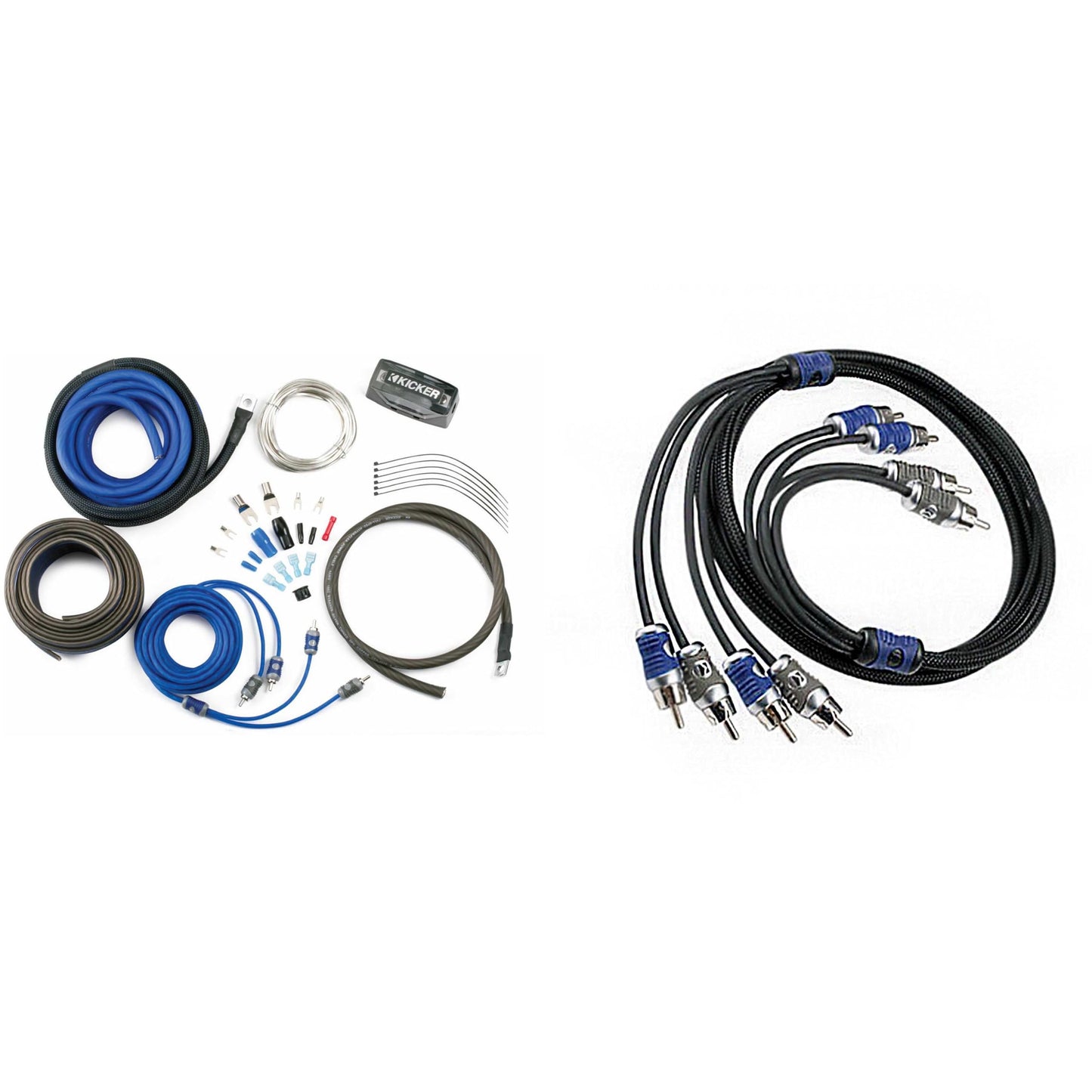 Kicker 46CK8 K-Series Complete 8-AWG Amplifier Connection Kit W/ 2-Channel RCA Interconnects & 46QI46 Q-Series 4-Channel RCA Interconnects, 6.0 Meter