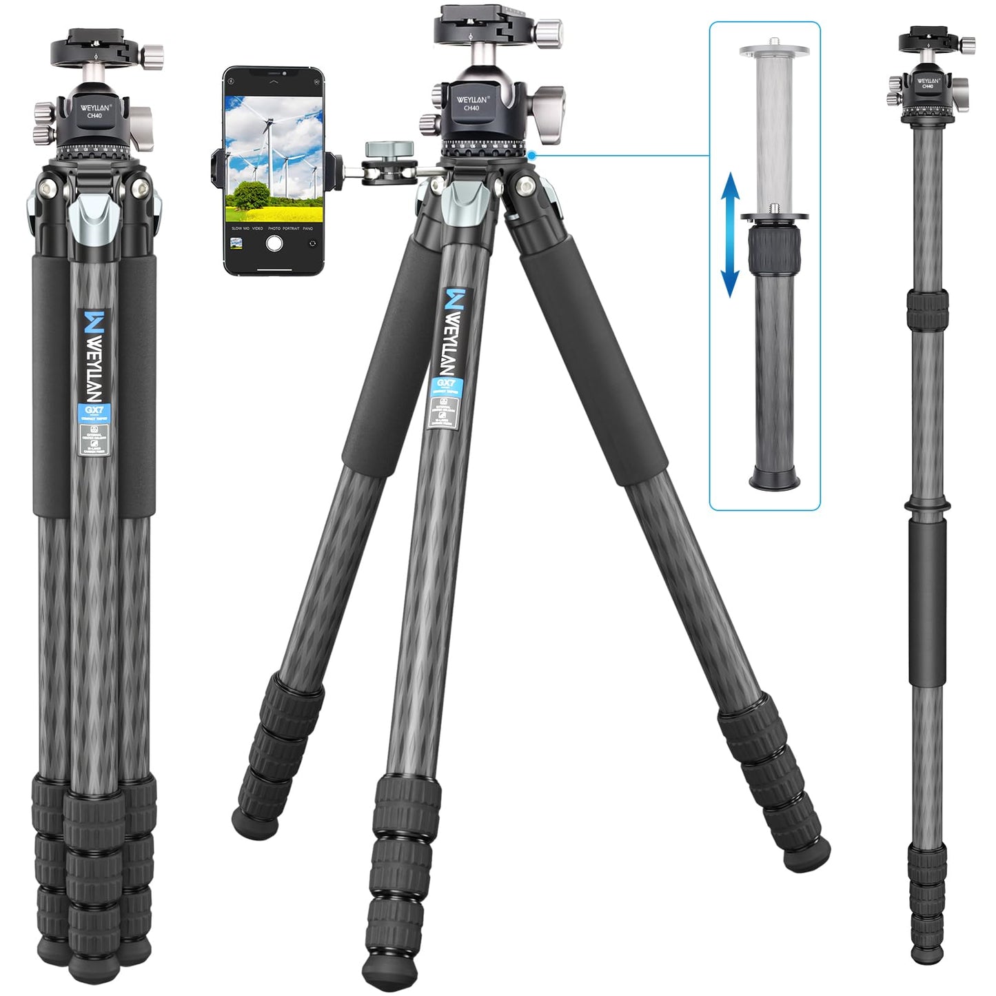 Carbon Fiber Heavy Duty Tripod WEYLLAN 81'' Professional Tripods for Camera, 10-Layer Carbon Fibre Tube, 32.5mm Leg with Low Profile Tripod Ball Head