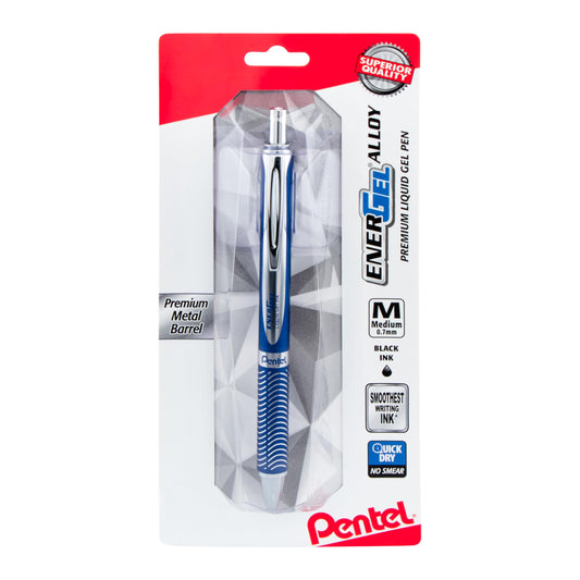 Pentel Energel Alloy Retractable Liquid Gel Pen, (0.7mm) Medium Line, Navy Blue Barrel, Black Ink, 1 Pack (BL407CBPA)