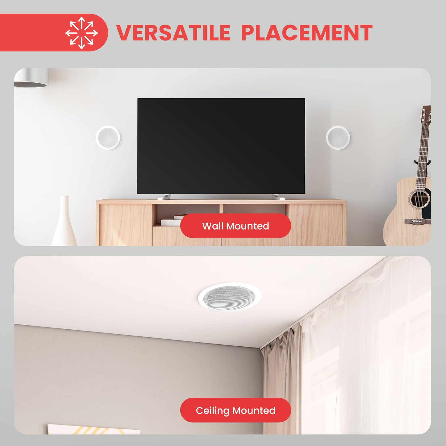 Pyle Pair 5.25” Flush Mount in-Wall in-Ceiling 2-Way Home Speaker System Spring Loaded Quick Connections Dual Polypropylene Cone Polymer Tweeter