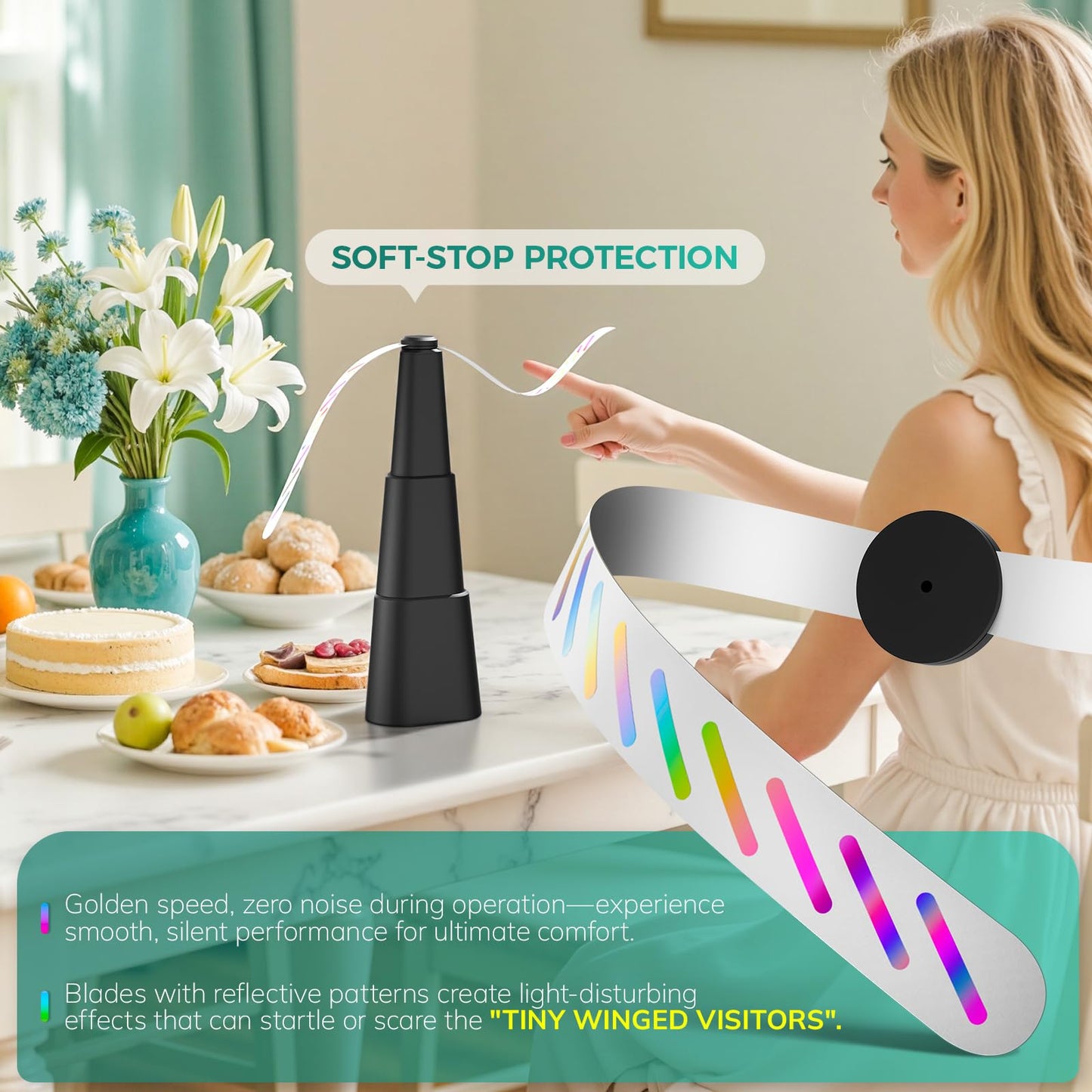 Grete Gotye Portable Battery Powered Fly Fans for Tables Up to 15 Hours Working Time, 4-Pack Indoor Outdoor Mute Food Fan with Hook, Tabletop Fan