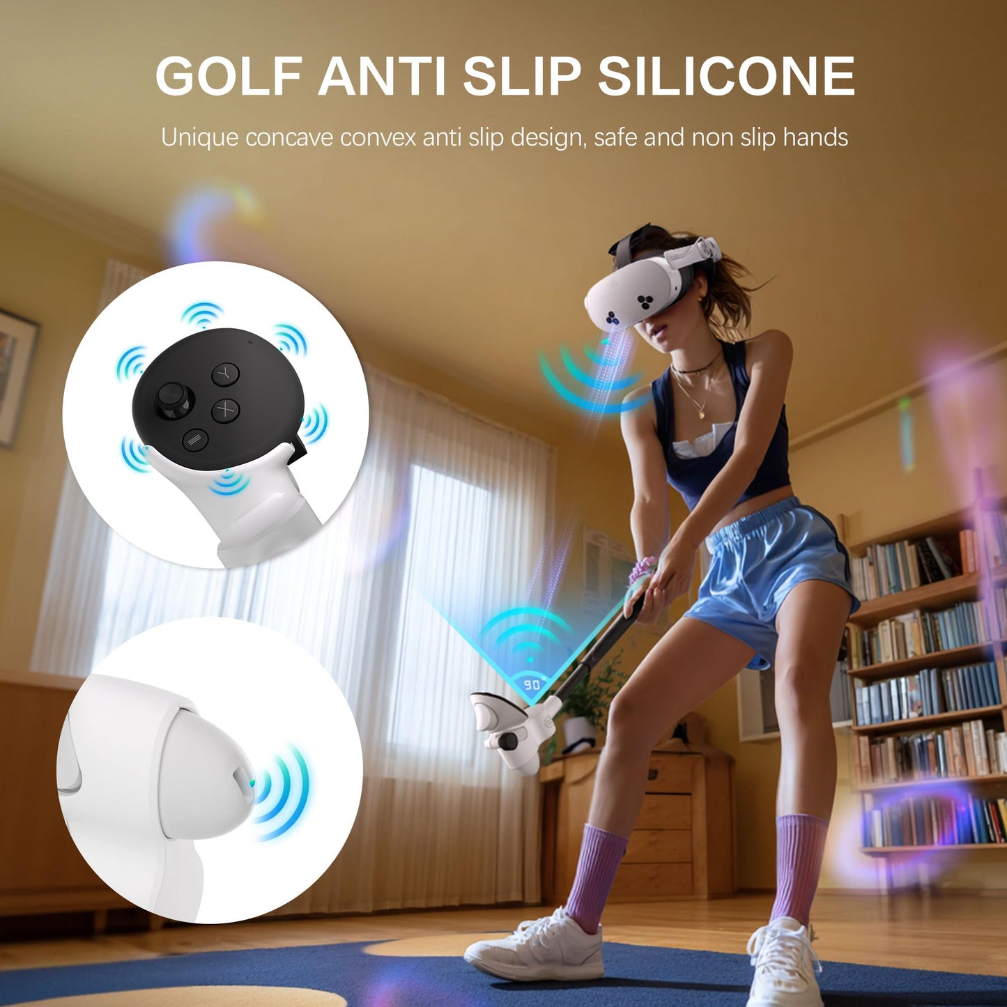 WOUMNTT Golf Club Attachment Compatible with Meta Quest 3/3S Controllers, Left & Right VR Golf Handle Accessory with Non-Slip Rubber Grip, Realistic