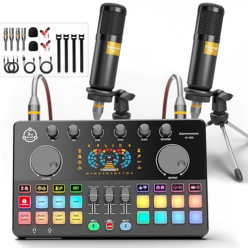 Podcast Equipment Bundle for 2, Audio Mixer Voice Change with XLR Dynamic Microphone, Perfect for Vocal Recording, Podcasting, Streaming,Video Vocals