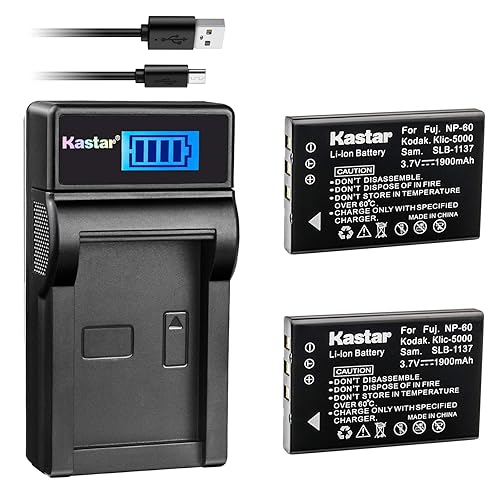 Kastar Battery (X2) & LCD Slim USB Charger for Hewlett Packard A1812A, L1812A and HP PhotoSmart R07, R507, R607, R707, R717, R725, R727, R817, R818