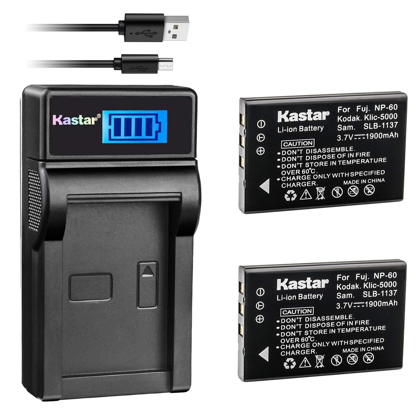 Kastar Battery (X2) & LCD Slim USB Charger for Hewlett Packard A1812A, L1812A and HP PhotoSmart R07, R507, R607, R707, R717, R725, R727, R817, R818