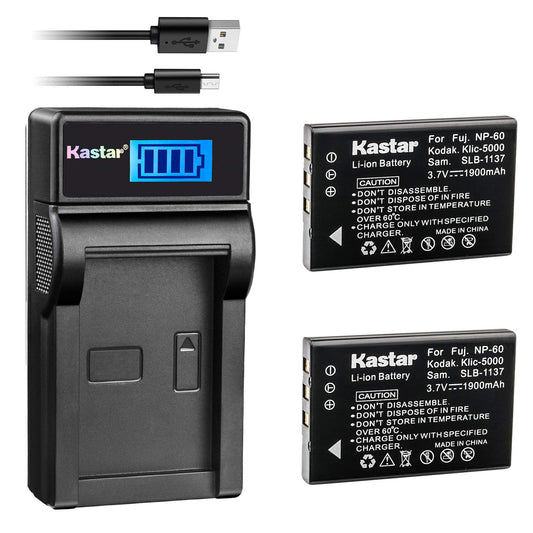Kastar Battery (X2) & LCD Slim USB Charger for Hewlett Packard A1812A, L1812A and HP PhotoSmart R07, R507, R607, R707, R717, R725, R727, R817, R818