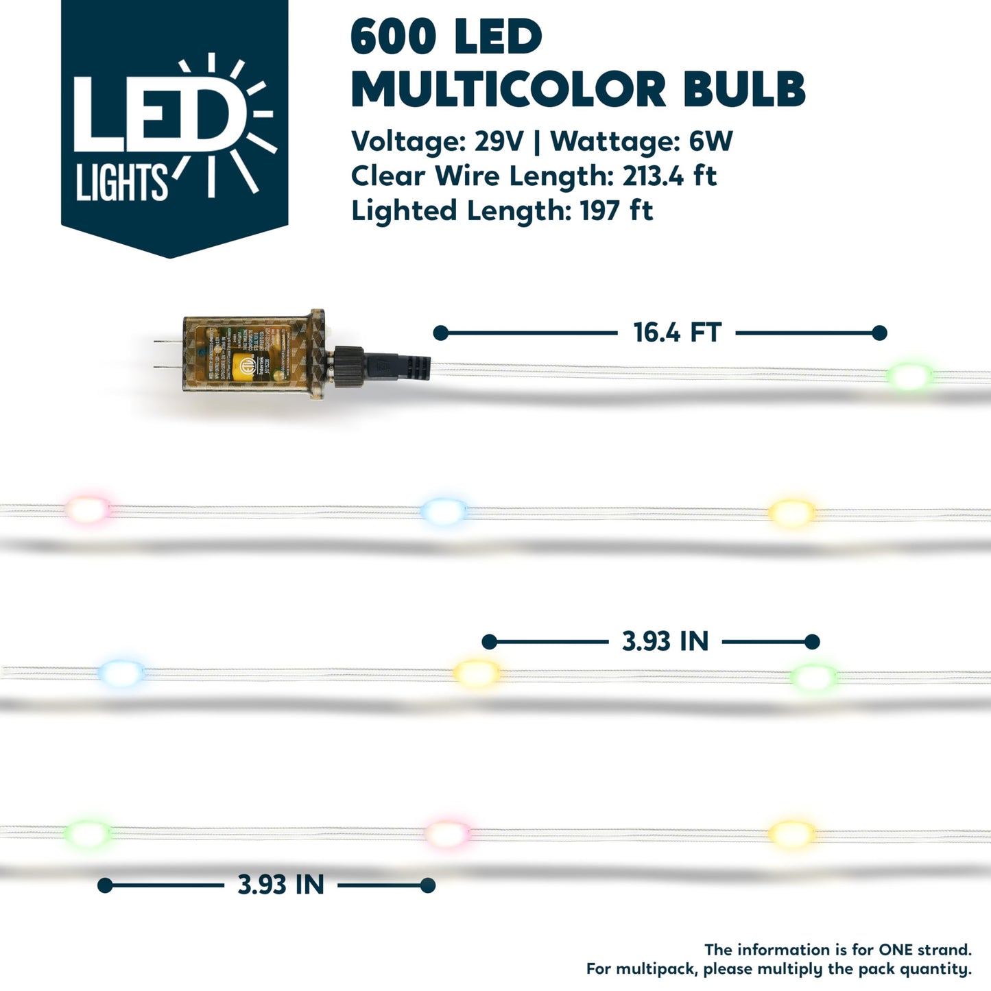 Joiedomi 600 LED Christmas Lights Outdoor,197 FT Multicolor Christmas Tree Lights with 8 Modes Timer, PVC Clear Wire String Lights with Reel