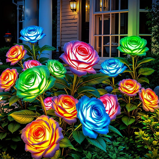 Solar Lights Outdoor Waterproof, 2026 Upgraded Solar Garden Lights with Beautiful & Realistic Rose Flowers, 7 Color Changing Outdoor Solar Lights