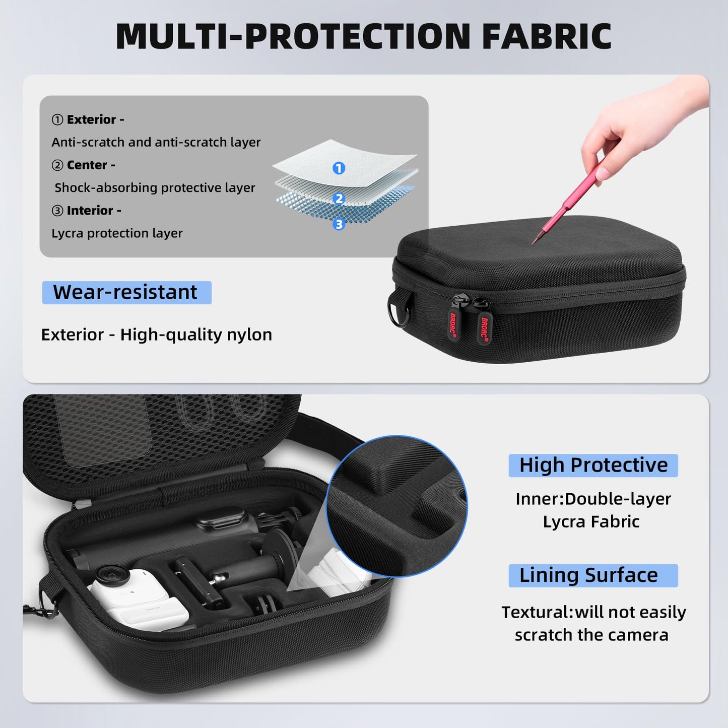BRDRC Carrying Case for Insta360 GO Ultra, Portable Nylon Travel Storage Bag, Hard Protective Case with Shoulder Strap for Insta360 GO Ultra Camera
