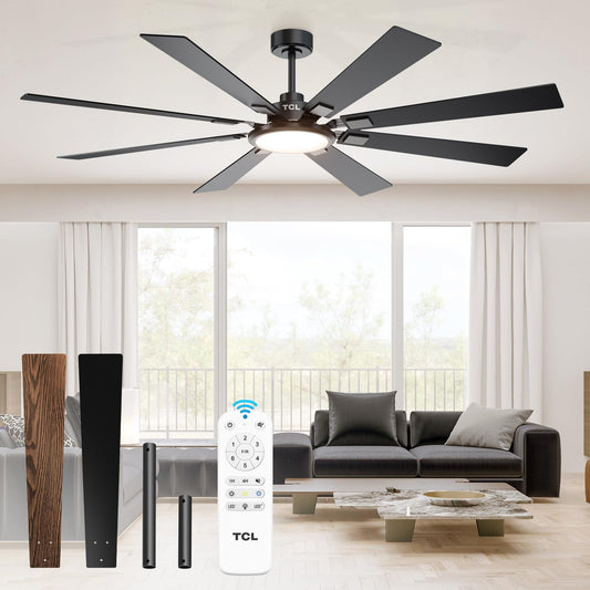 TCL Ceiling Fans with Lights and Remote: 72 Inch 8 Blades Black DC Fan