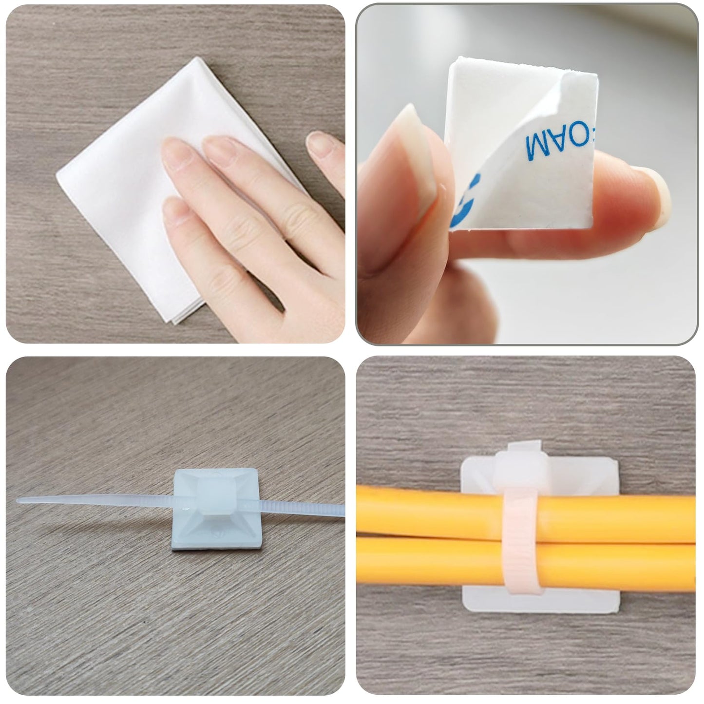 340 Pcs Self Adhesive Cable Zip Tie Mounts Set | 170 Pcs Cable Tie Mounting Base,3/4" | 170 Pcs Zip Ties,8" | White,Cable Clip,Wire Management