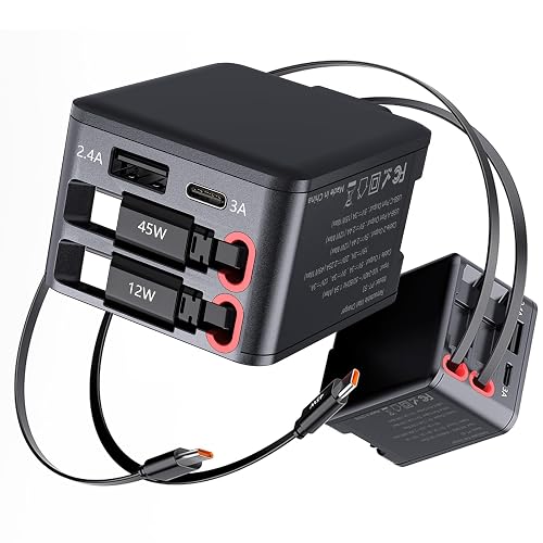 84W Retractable Wall Charger with Dual USB C Cables, 4-in-1 USB C Charger Block GaN PD 45W Fast Charging Station for iPhone 16/15, iPad, Samsung