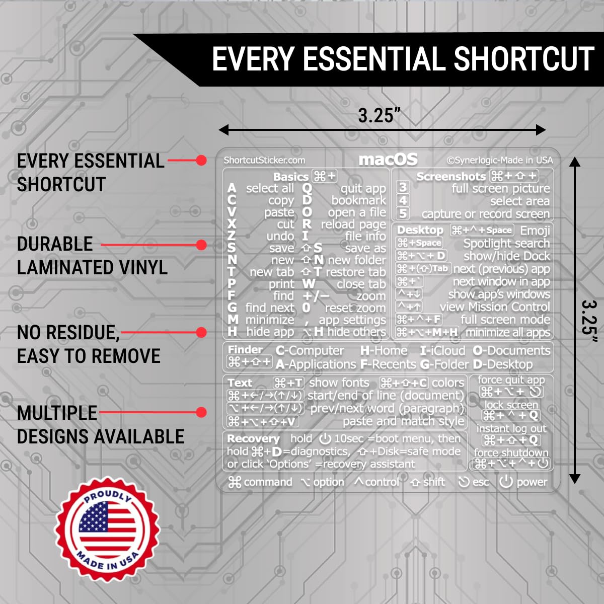 Synerlogic (5pcs) Mac OS Shortcuts Sticker for Air/Pro | Keyboard Stickers for macOS | Laminated Vinyl MacBook Cheatsheet | MacBook Shortcuts 2026