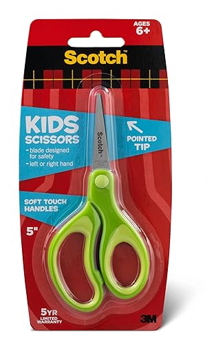 Scotch Kids Pointed Tip Scissors with Soft Touch, 5 Inches (1442P) (Colors may vary)