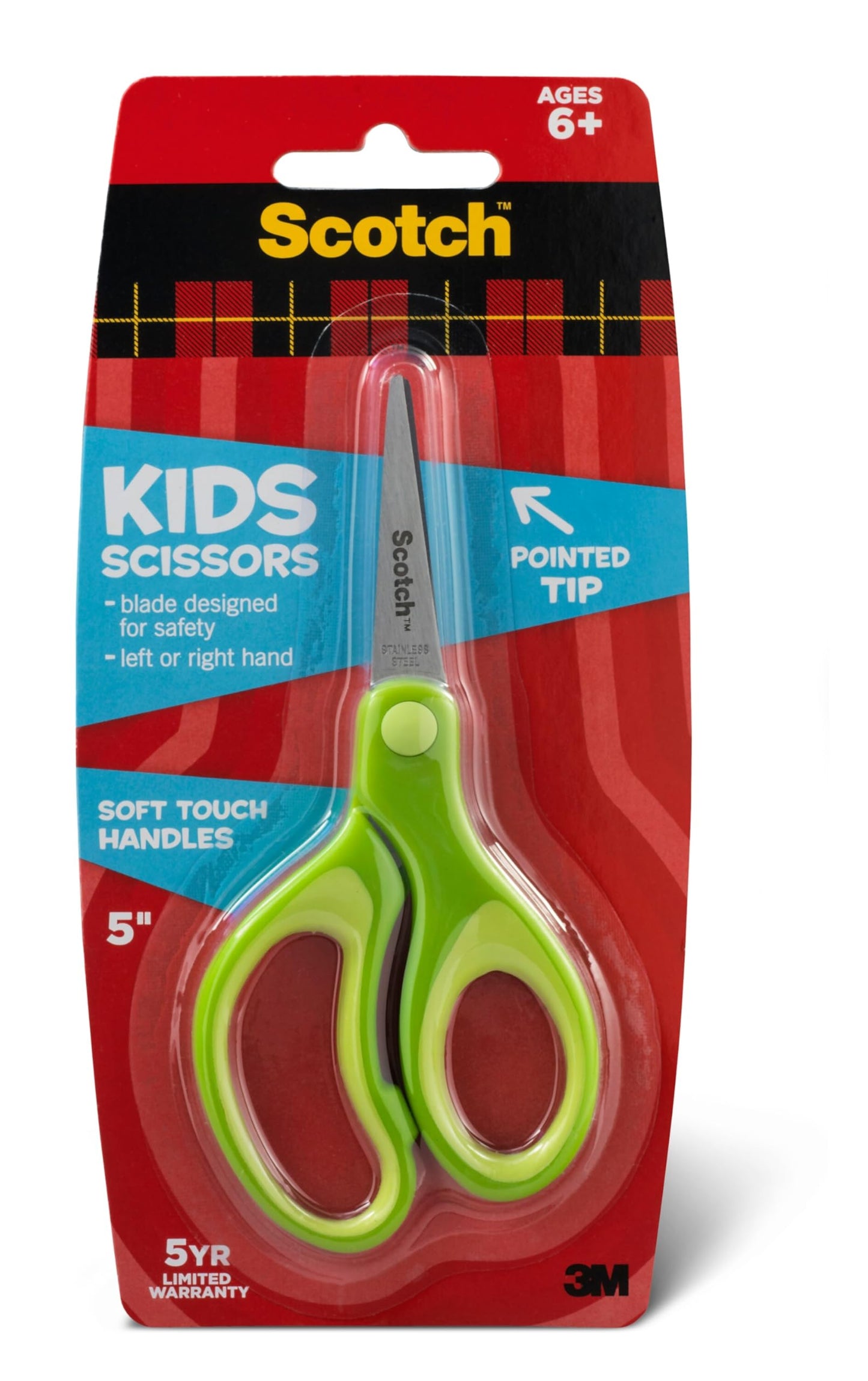 Scotch Kids Pointed Tip Scissors with Soft Touch, 5 Inches (1442P) (Colors may vary)