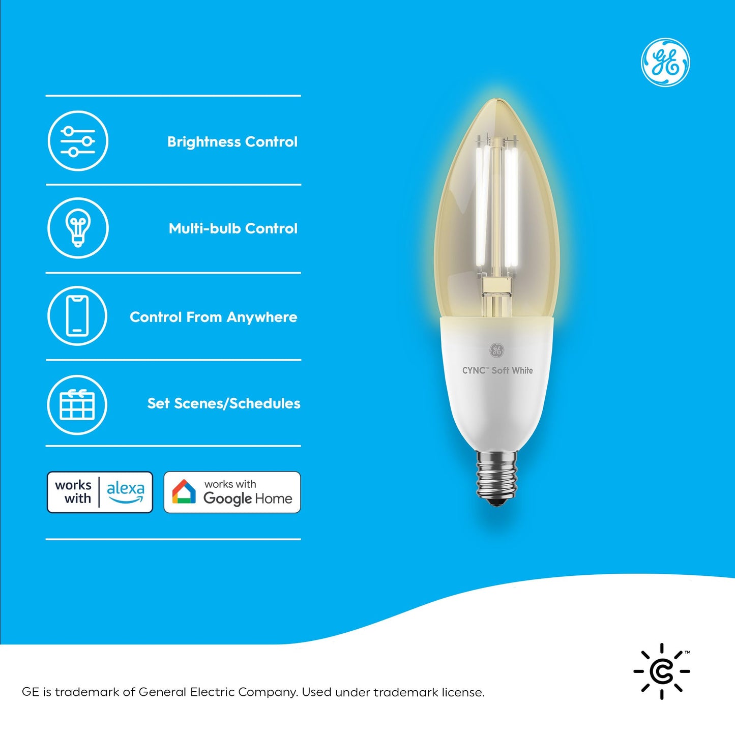 GE CYNC Smart LED Light Bulb, B11 Candle Light Bulb, Works with Amazon Alexa and Google Home, WiFi Light, 60W Equivalent, Soft White, Small Base (Pack