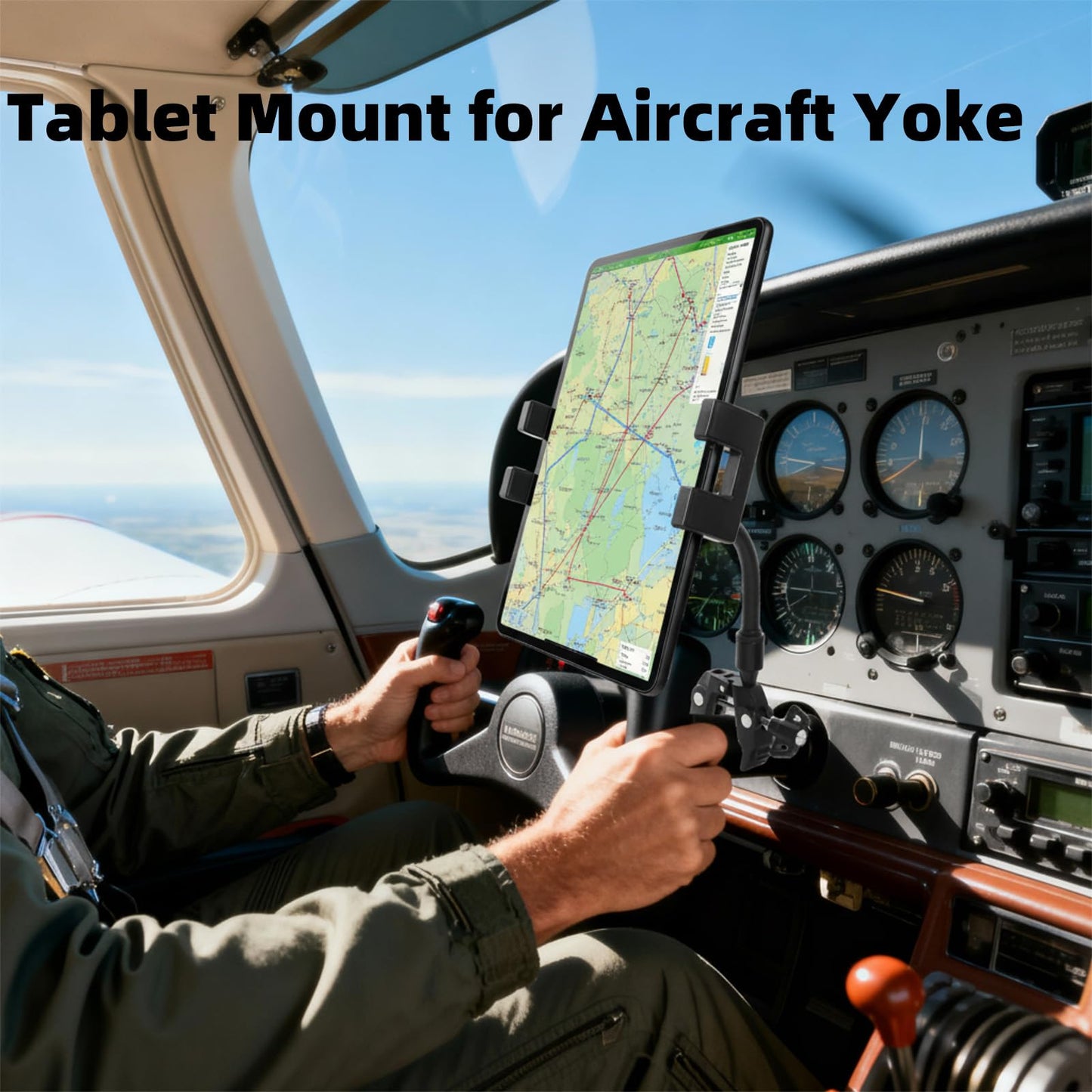 ZUZUXI iPad Yoke Mount, Tablet Holder Clamp Mount for Aircraft, 360° Rotation Adjustable Aluminum Trainer Tablet Holder for iPad Pro 12.9/Air/Mini