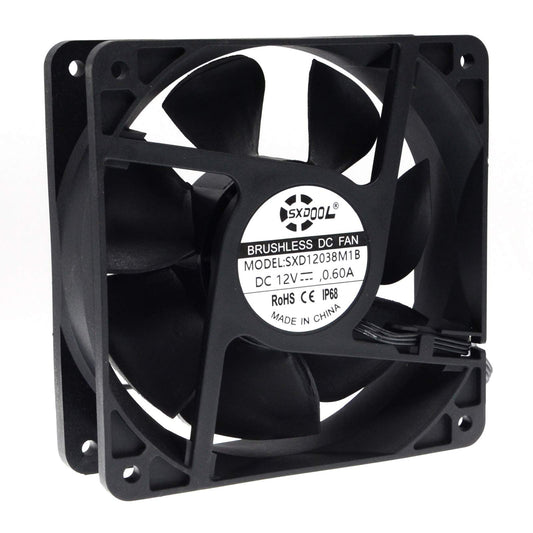 SXDOOL 120MM(120X120X38) High Speed CFM Waterproof Dustproof 12V Cooling Fan,Dual Ball Bearing 3600RPM