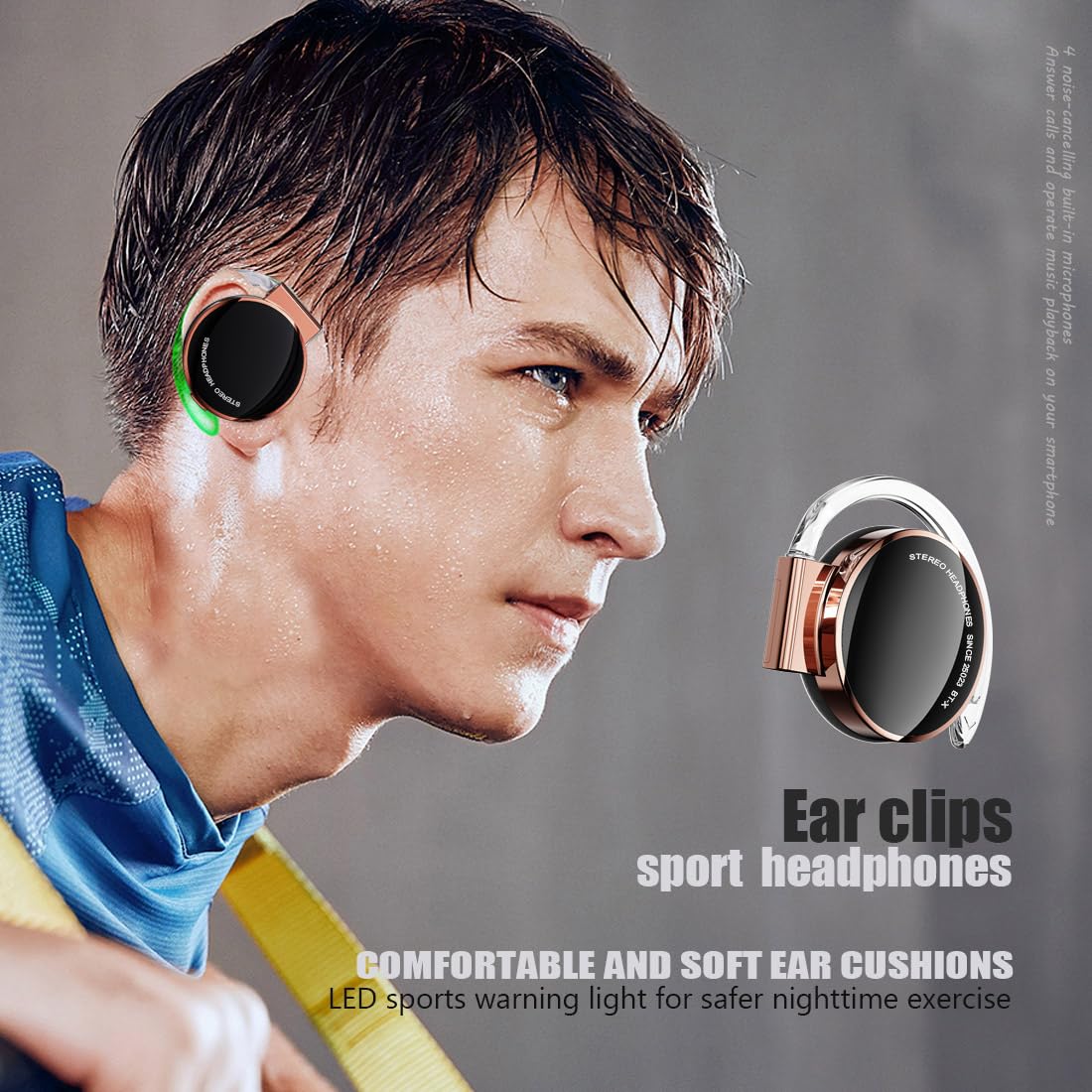 Micool Open-Ear Headphones Bluetooth V5.3, On Ear Headphones Wireless with Earhooks, Ear Clip On Earphones, Sports Headset Bluetooth with 4…