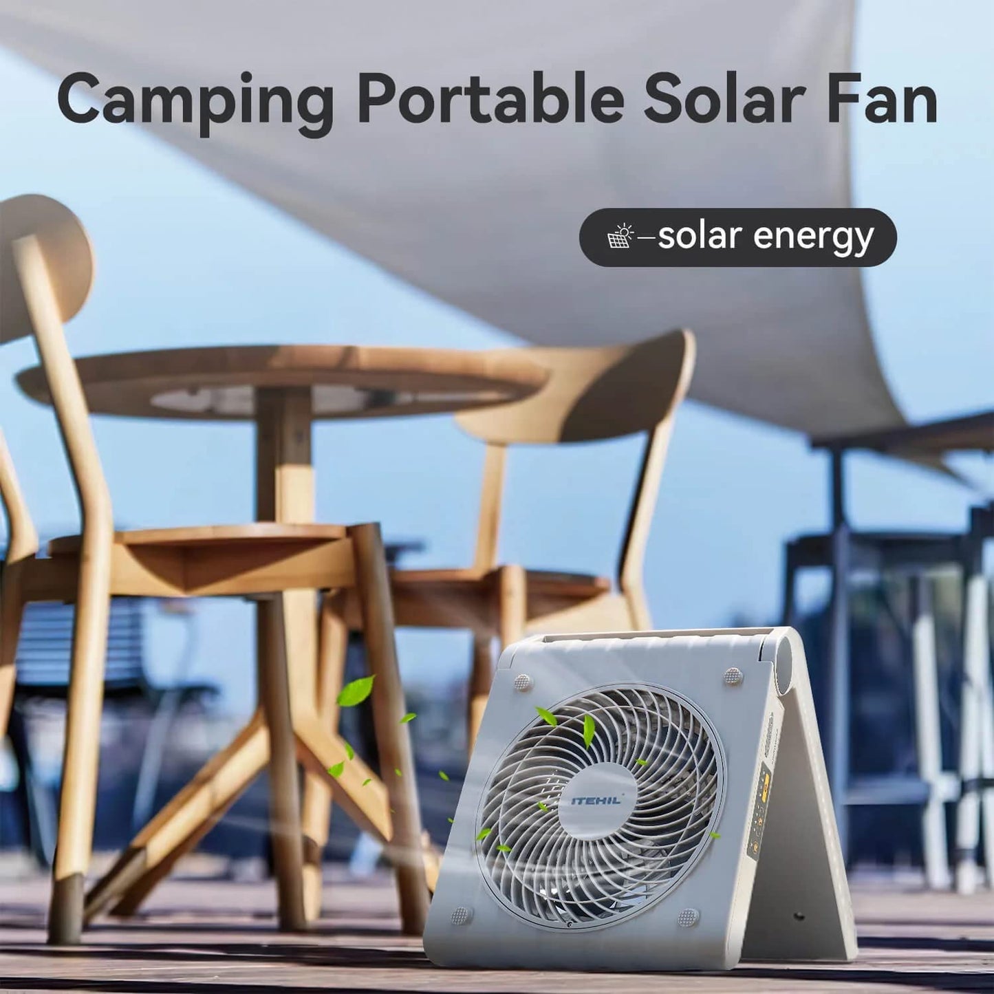 ITEHIL Portable Solar Fan Rechargeable for Camping,10000mAh Rechargeable Battery,Solar charging,4 Speed,4 Timers USB Fan,Personal desk Fan