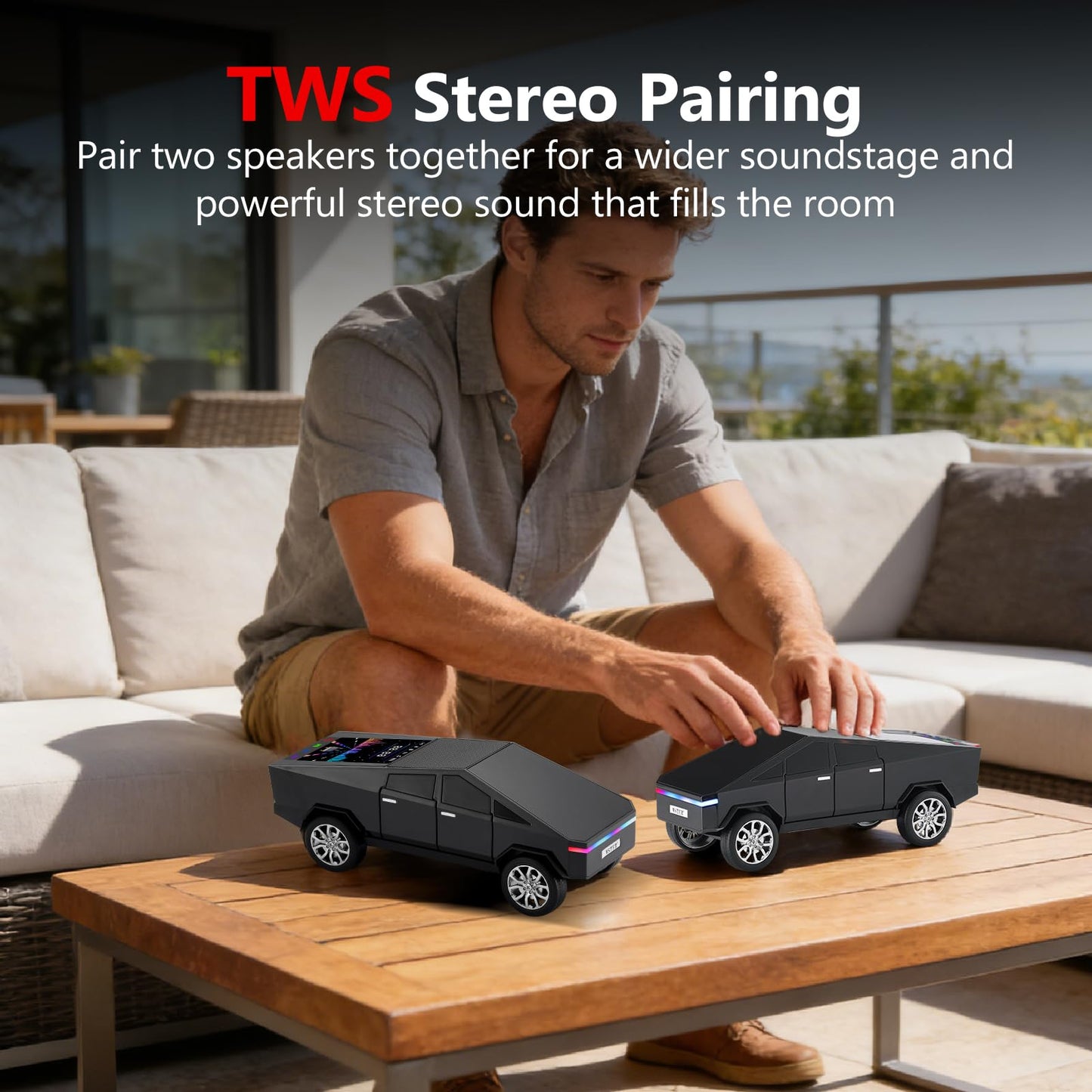 WS-580 Pickup Truck Replica Portable Bluetooth Speaker,with Display Screen,HD Sound, TWS Pairing, FM Radio,Built-in Microphone Hands-Free Calling, LED
