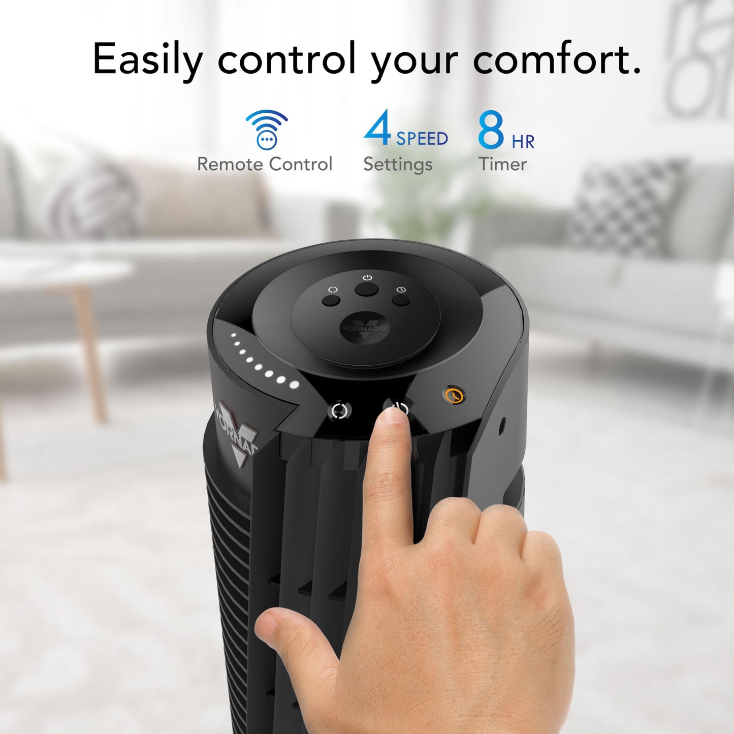 Vornado OSC84 41" Whole Room Oscillating Tower Fan, Remote Control, 70-Degree Oscillation, Quiet Operation, 4 Speed Settings, 8-Hour Timer, Powerful