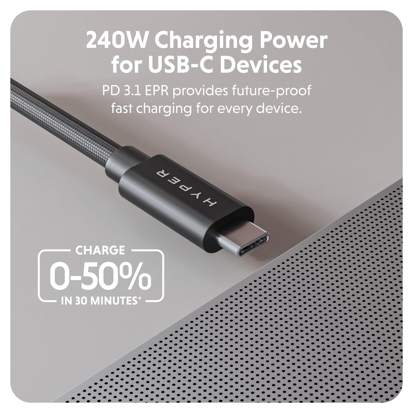 HyperDrive Next USB4 Type-C Performance Charging Cable - USB C Charging w/ 40Gbps Data Transfer, 240W Power Delivery, Fast Charge, 8K Video Support