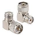 UHF Male to UHF Female Right Angle Adapter (2-Pack) - 90 Degree PL-259 to SO-239 Connector, RF Coax Elbow Adapter 50 Ohm Impedance for CB/Ham Radio