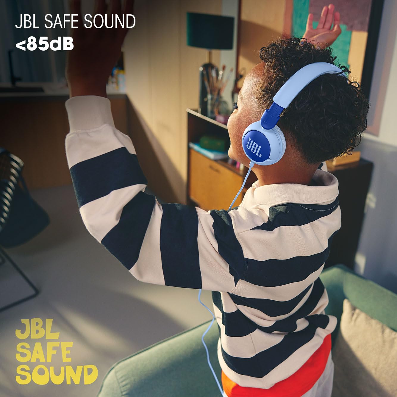 JBL Junior 320 - Wired on-Ear Kids Headphones Safe Sound (<85dB), Built-in mic, Fit for Kids and Customizable with Included Stickers (Purple)