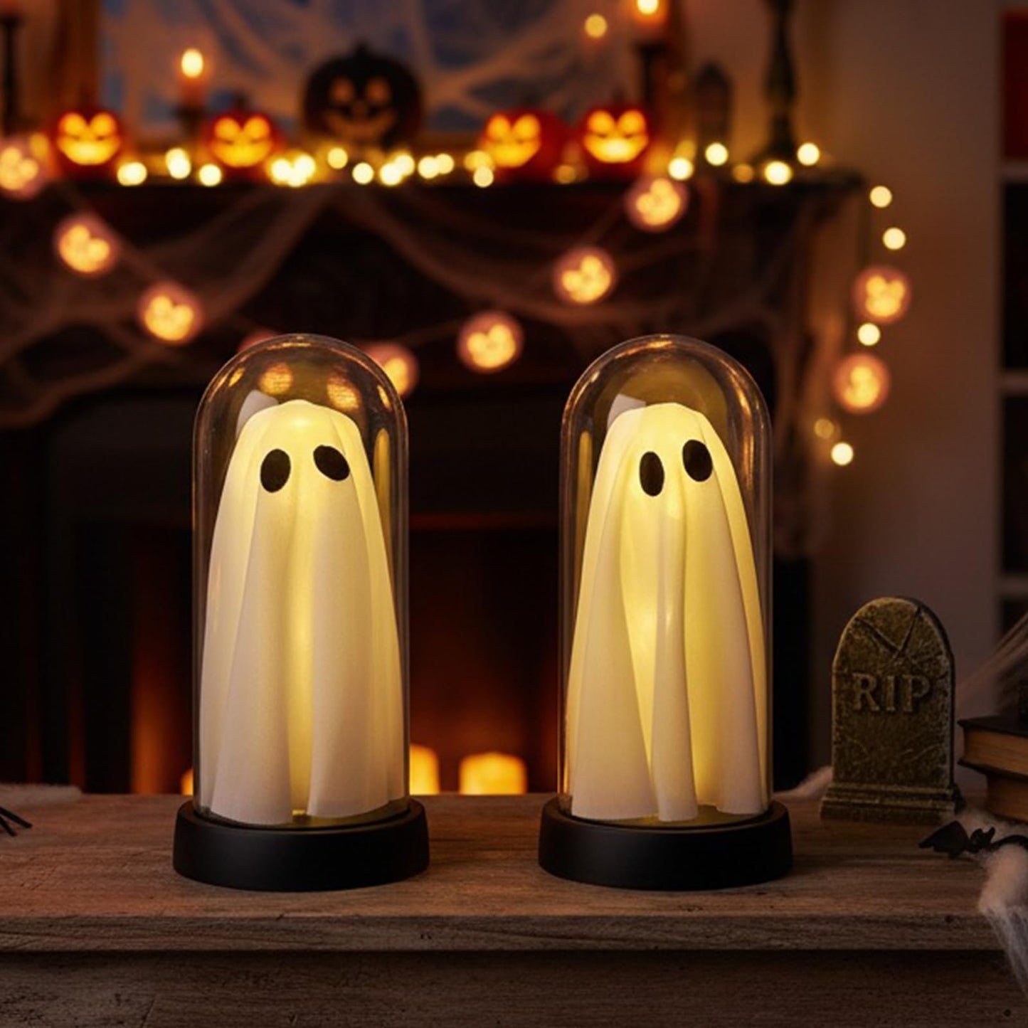 Jabcmier Halloween Decorations Indoor - 2 Pack Light Up Ghost Decor, Glowing Cute Ghost for Home, Tabletop, Mantel, Kitchen Party - Halloween Decor