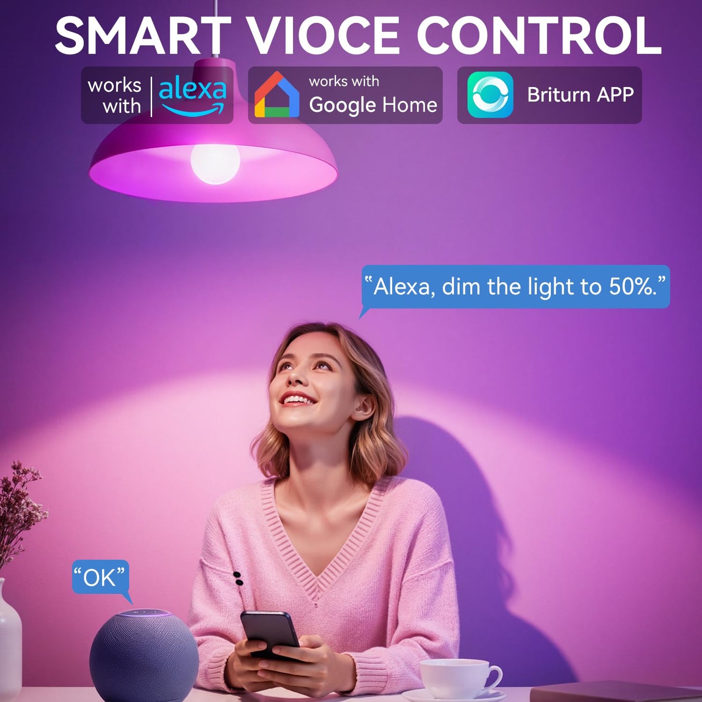 Auxmir A19 Smart Light Bulbs with Remote, RGB+CCT Color LED Bulbs, 2-Pack