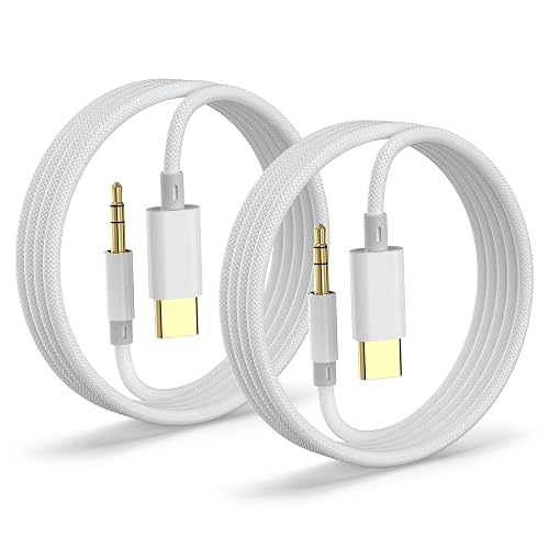 Aux to USB C, Aux Cord to USB C to 3.5mm Audio Headphone Jack Adapter [2 Pack,4FT], Hi-Fi DAC Dongle Aux Cord Compatible with iPhone 17/16/15 Pro