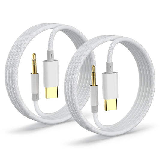 Aux to USB C, Aux Cord to USB C to 3.5mm Audio Headphone Jack Adapter [2 Pack,4FT], Hi-Fi DAC Dongle Aux Cord Compatible with iPhone 17/16/15 Pro