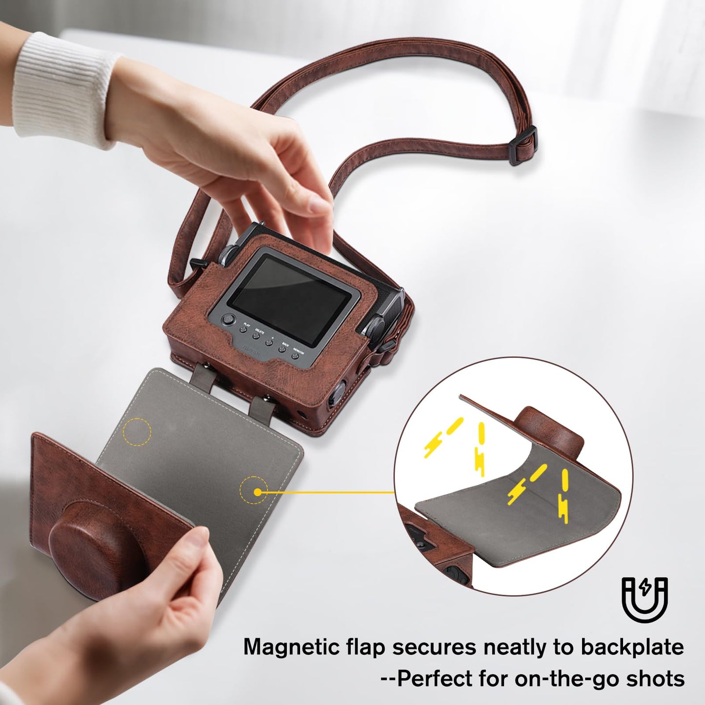 Fintie Protective Case for Fujifilm Instax Wide EVO Camera - Premium Vegan Leather Bag Cover with Removable Adjustable Strap (Vintage Brown)