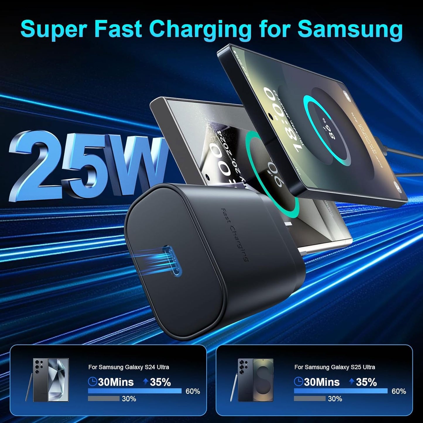 Type C Charger Fast Charging,4 Pack 25W USB C Charger Block with 6FT Fast Charging Cable Compatible with Galaxy S25 Ultra/S25/S25+/S24+/S24