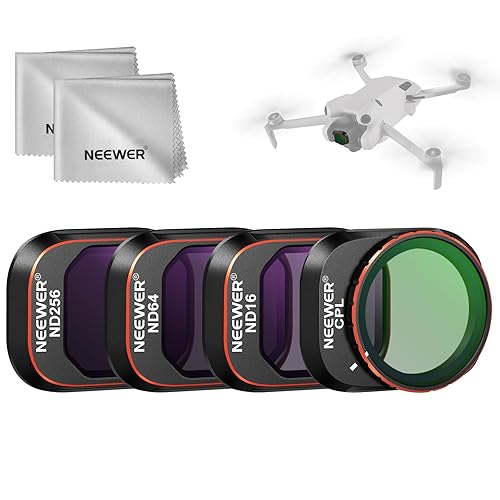 NEEWER ND CPL Filter Set Compatible with DJI Mini 4 Pro, 4 Pack Multicoated HD Optical Glass Screw On ND16 ND64 ND256 Circular Polarizing Neutral