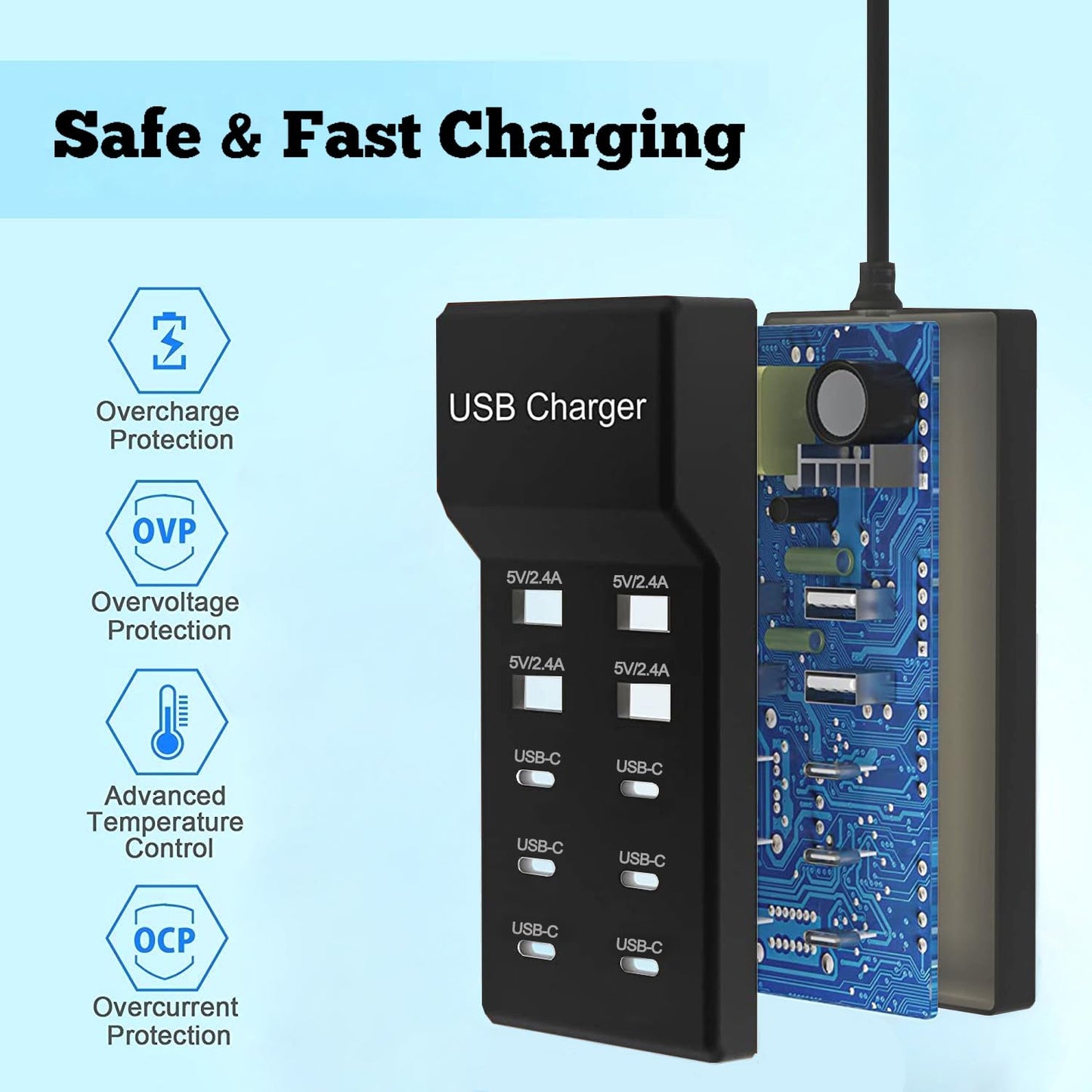 Multiple USB C Charger, 12 Ports USB Charging Station, 60W MultiPort Charger[10 USB-C+2 USB-A], USB Wall Charger, Desktop USB Charger