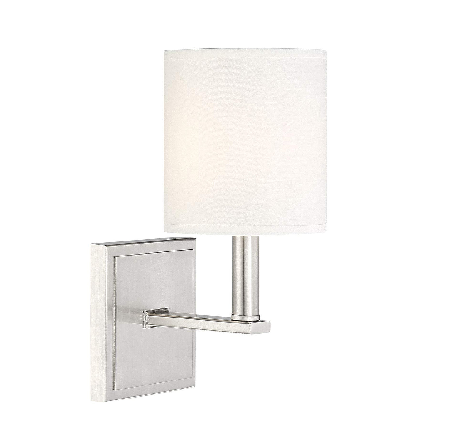 Savoy House 9-1200-1-SN Waverly Modern Farmhouse White Fabric Wall Sconce, 1-Light 60 Watt, 11" H x 5" W, Satin Nickel