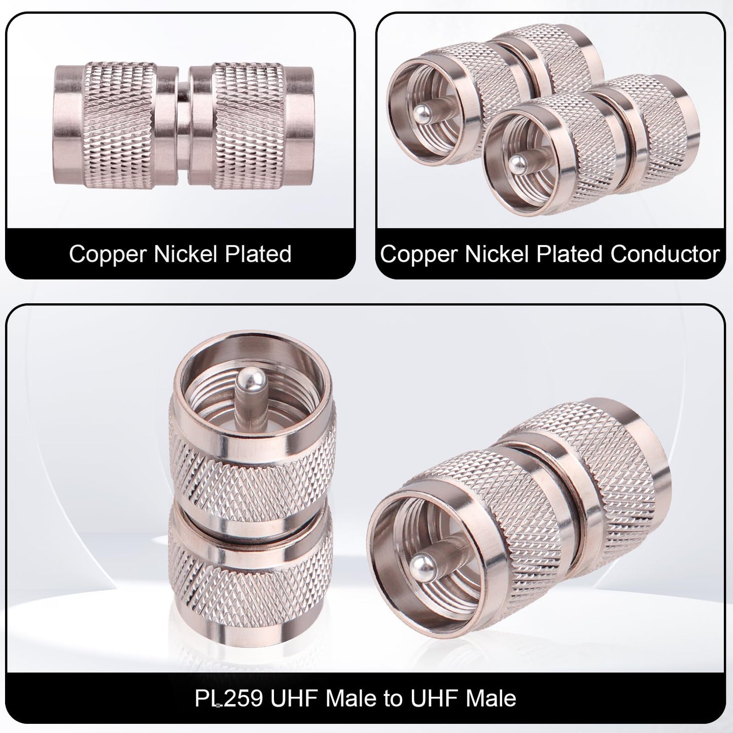 UHF PL-259 Coaxial Adapter 2 PCS - UHF Male RF Connector for CB & Ham Radios, Antennas, and Communication Equipment