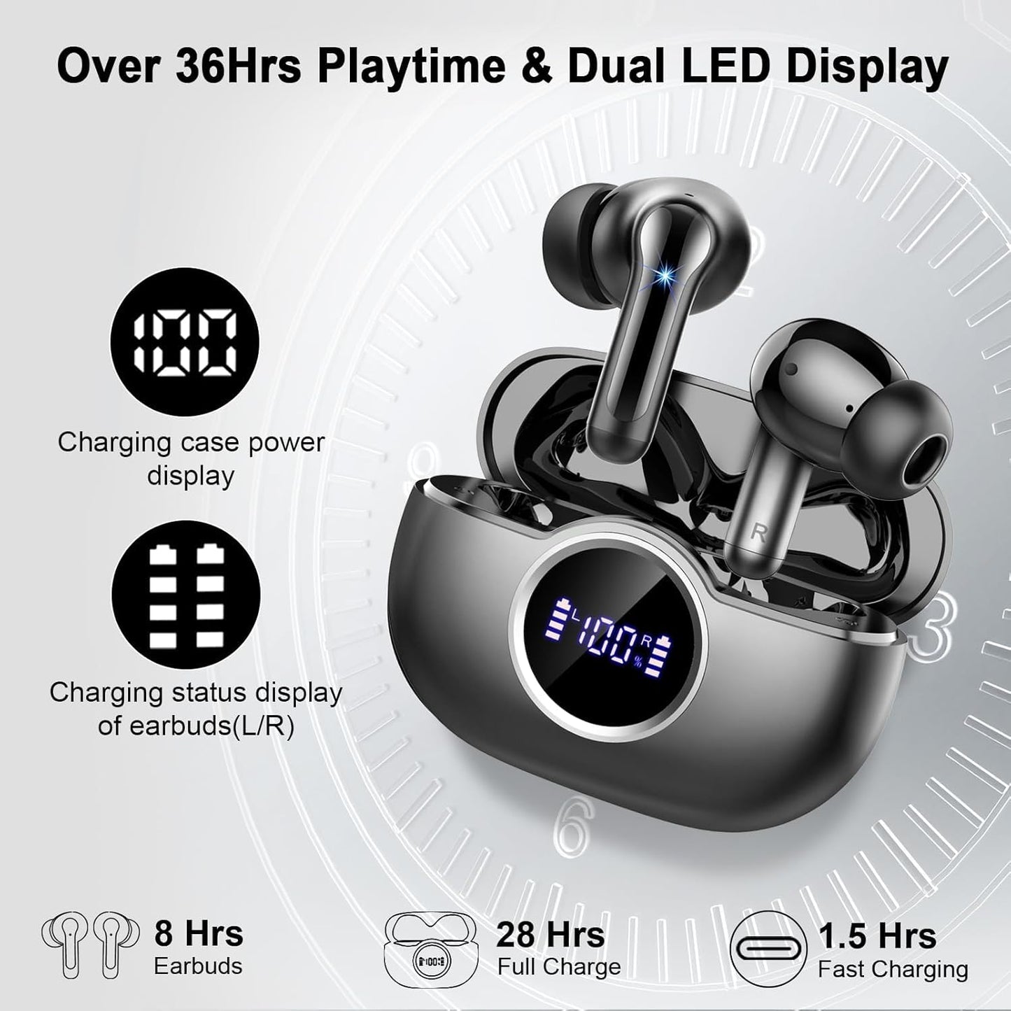 Wireless Earbuds, Bluetooth 5.4 Headphones 3D Bass Hi-Fi Stereo Ear Buds, 4 ENC Noise Cancelling Mic, 40Hrs USB-C in-Ear Earphones, IP7 Waterproof