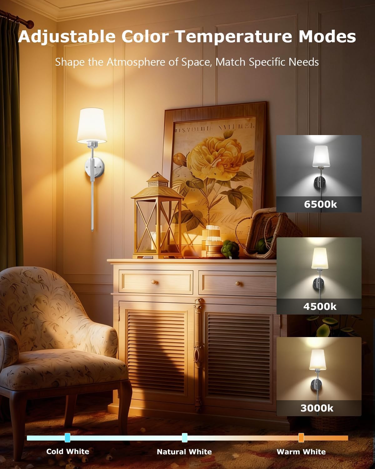 SMARYONG Battery Operated Wall Sconce Set of 2, Rechargeable Wall Sconce with 5200mAh Dimmable Bulbs and Remote, Battery Powered Wireless Wall Lamp