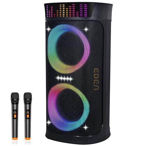 Large Party Speaker with Dual 6.5 Inch Woofers, 200W Peak Powerful Sound, TWS & 6 EQ Modes, Type-C Charging, LED Light Show, Wireless Microphone